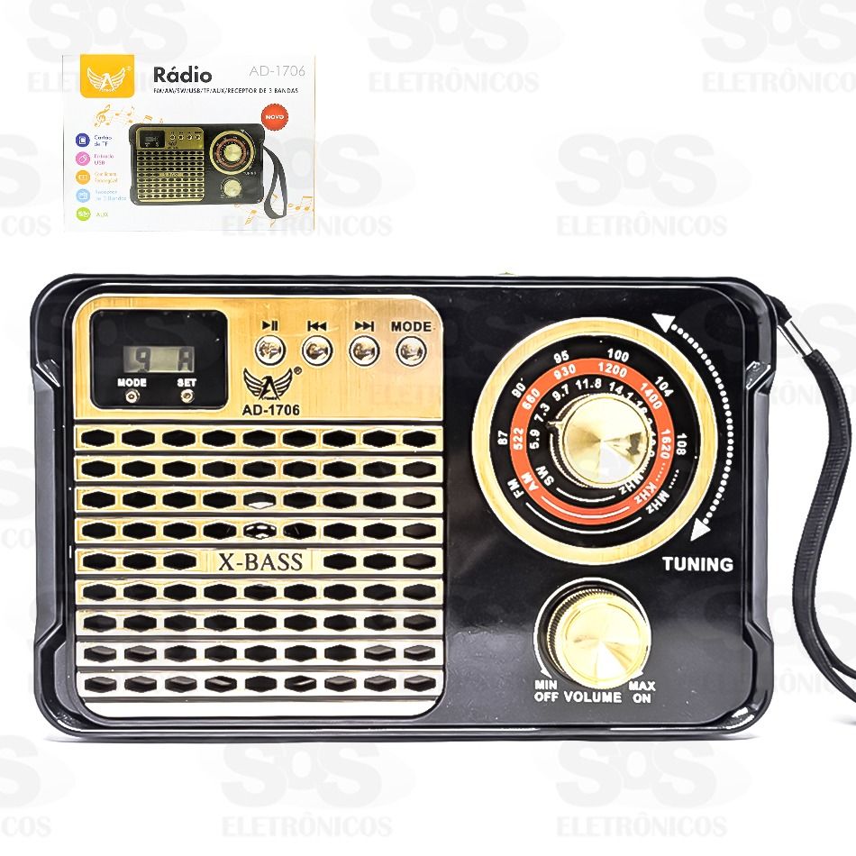 Rádio Retrô Com Relógio e Lanterna 3W Altomex AD-1706