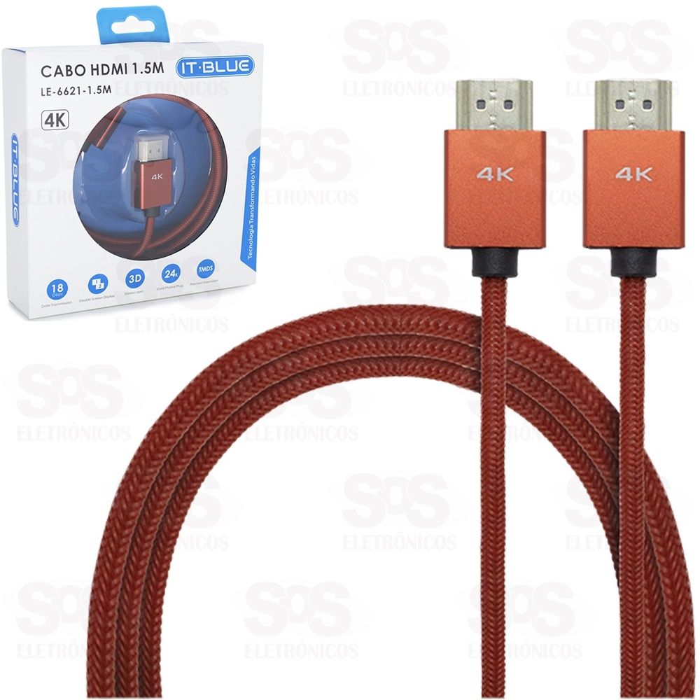 Cabo HDMI 2.0 Suporta 3D/4K 1,5 Metros It-Blue le-6621-1.5m