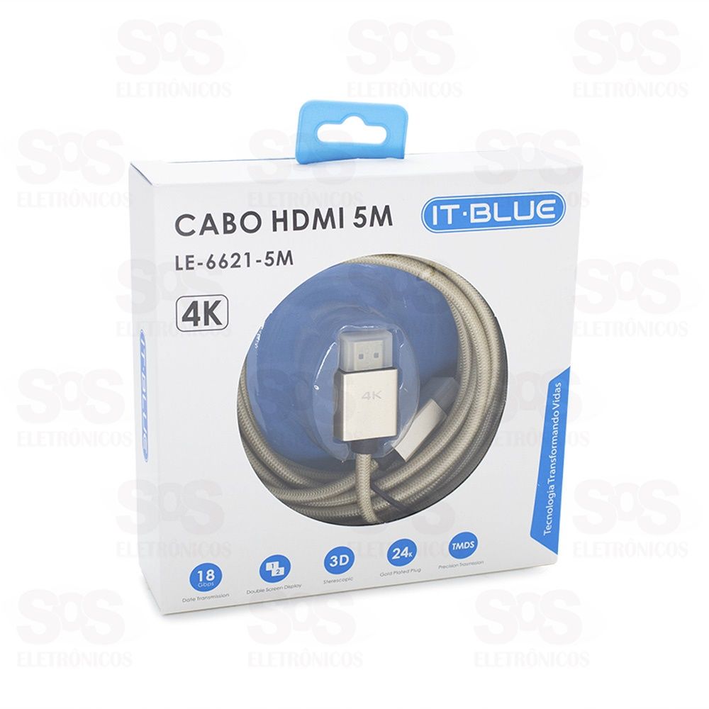Cabo HDMI 2.0 Suporta 3D/4K 5 Metros It-Blue le-6621-5m