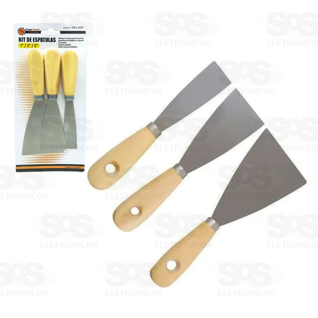 Kit De Esptula Ao Inox 1,2 E 3 Polegadas Troya Tools TRY-6025