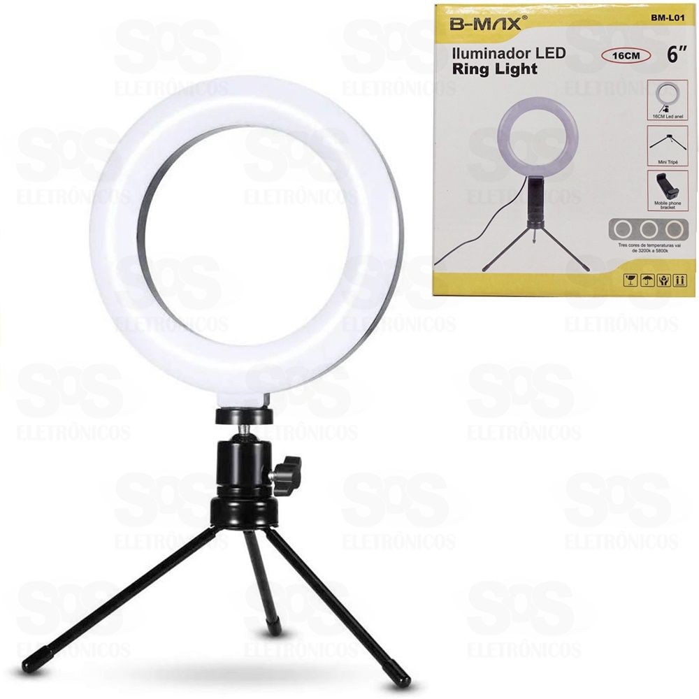 Iluminador Ring Light 16 Cm com Suporte para Celular B-max bm-ll01