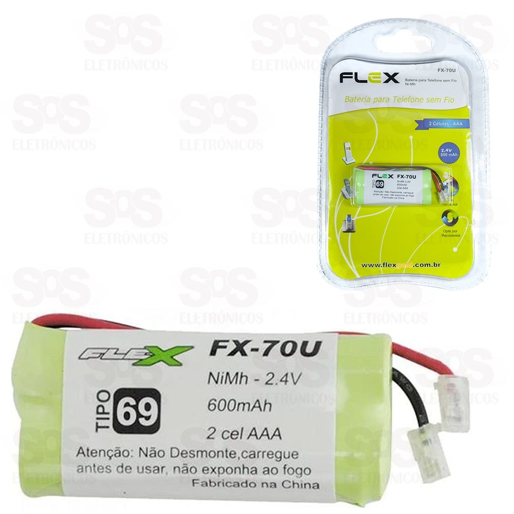 Bateria Para Telefone Sem Fio 2 Células AAA Flex fx-70u