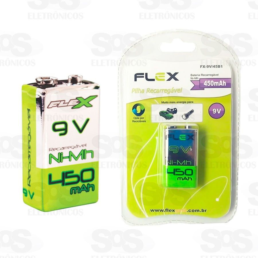 Bateria 9V Recarregvel 450 mAh Flex FX-9V 45B1