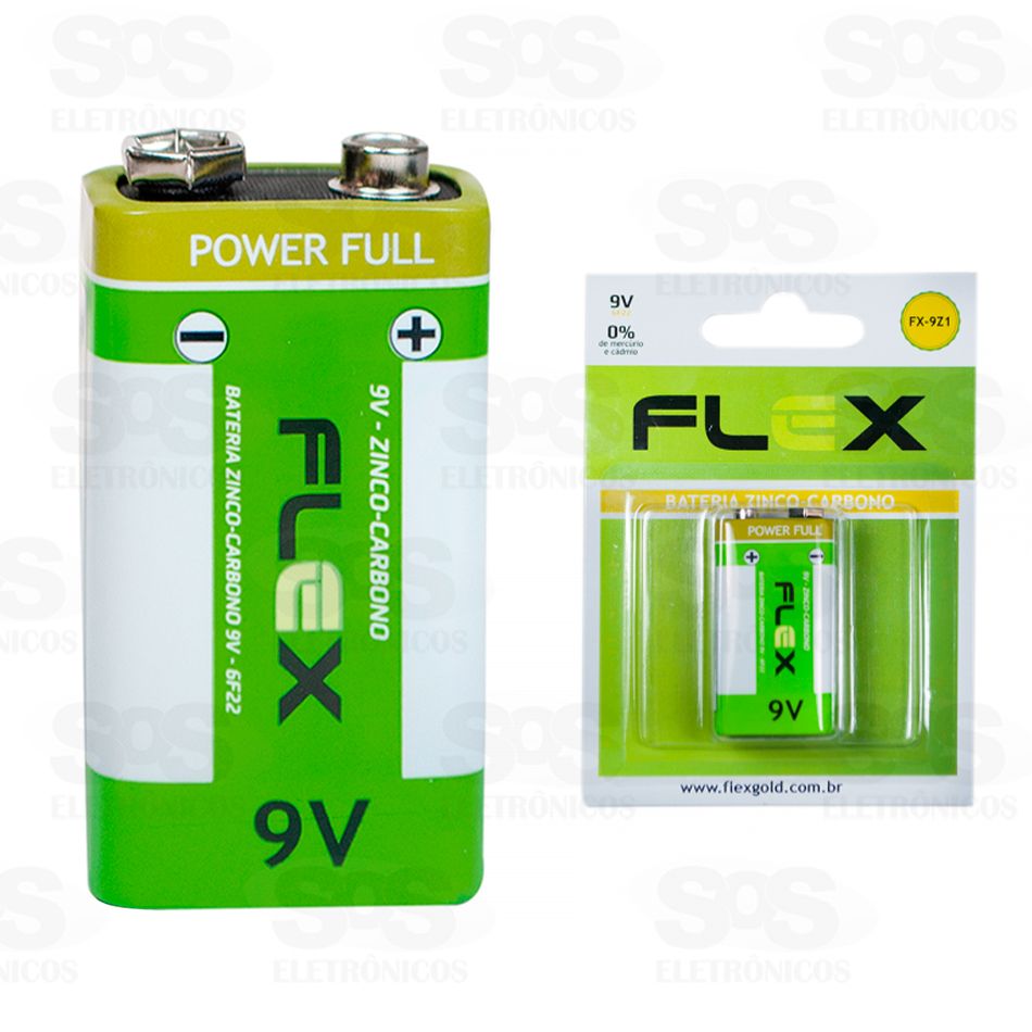 Bateria de Zinco Carbono 9V Caixa Com 12 Unidades Flex FX-9Z1