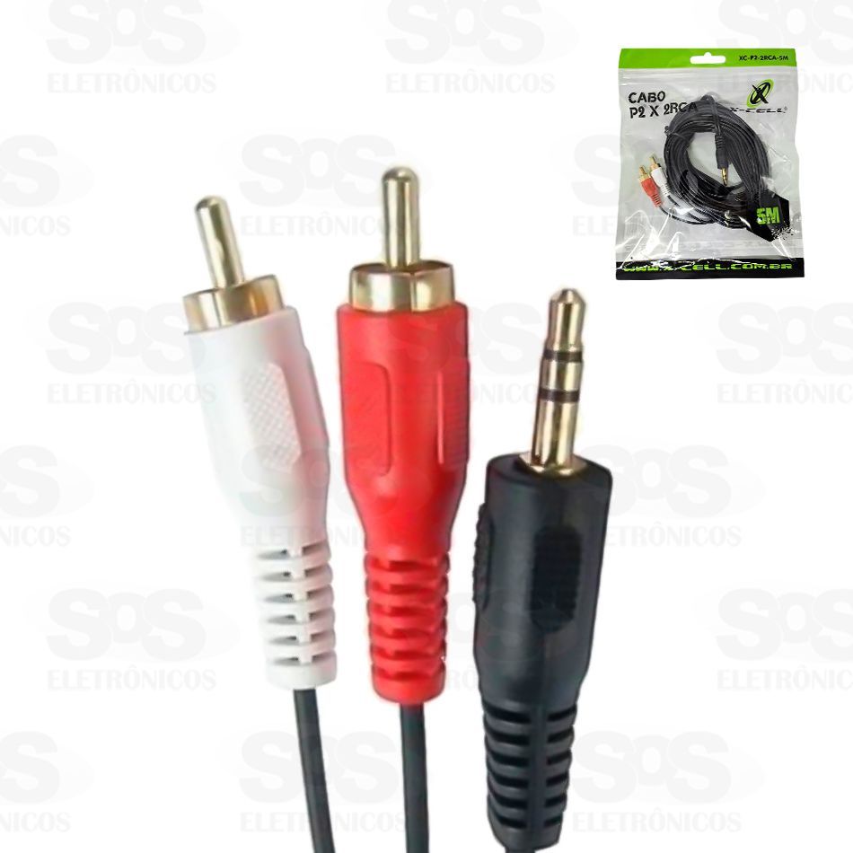 Cabo P2 x 2 RCA 5 Metros X-Cell XC-P2-2RCA-5M