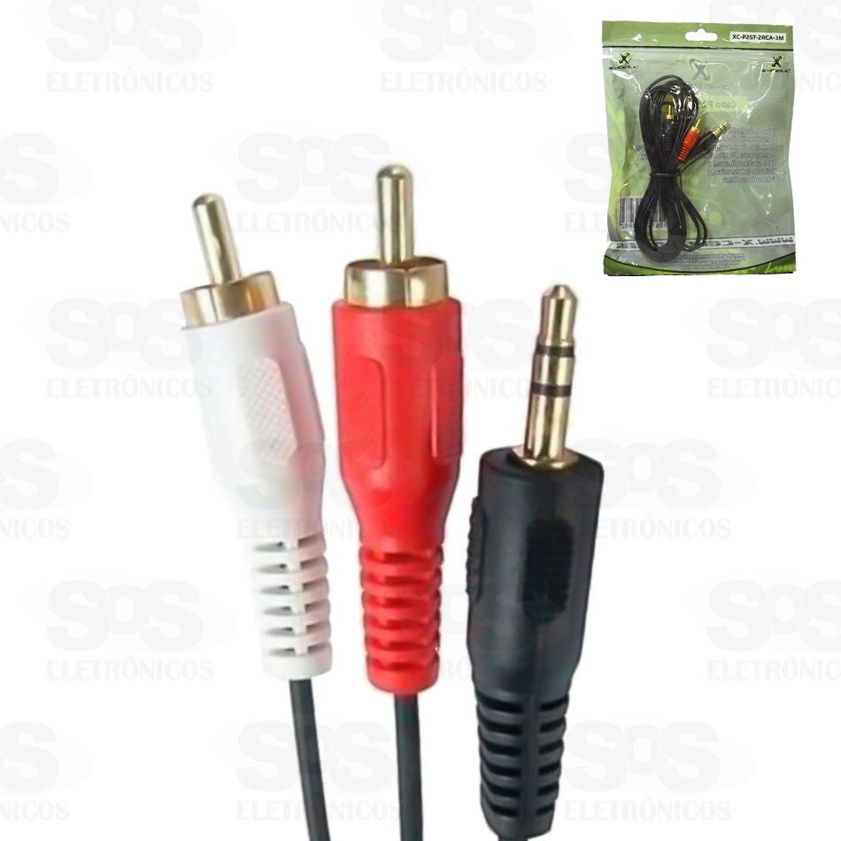 Cabo 2 RCA Para P2 Stereo 3 Metros X-cell