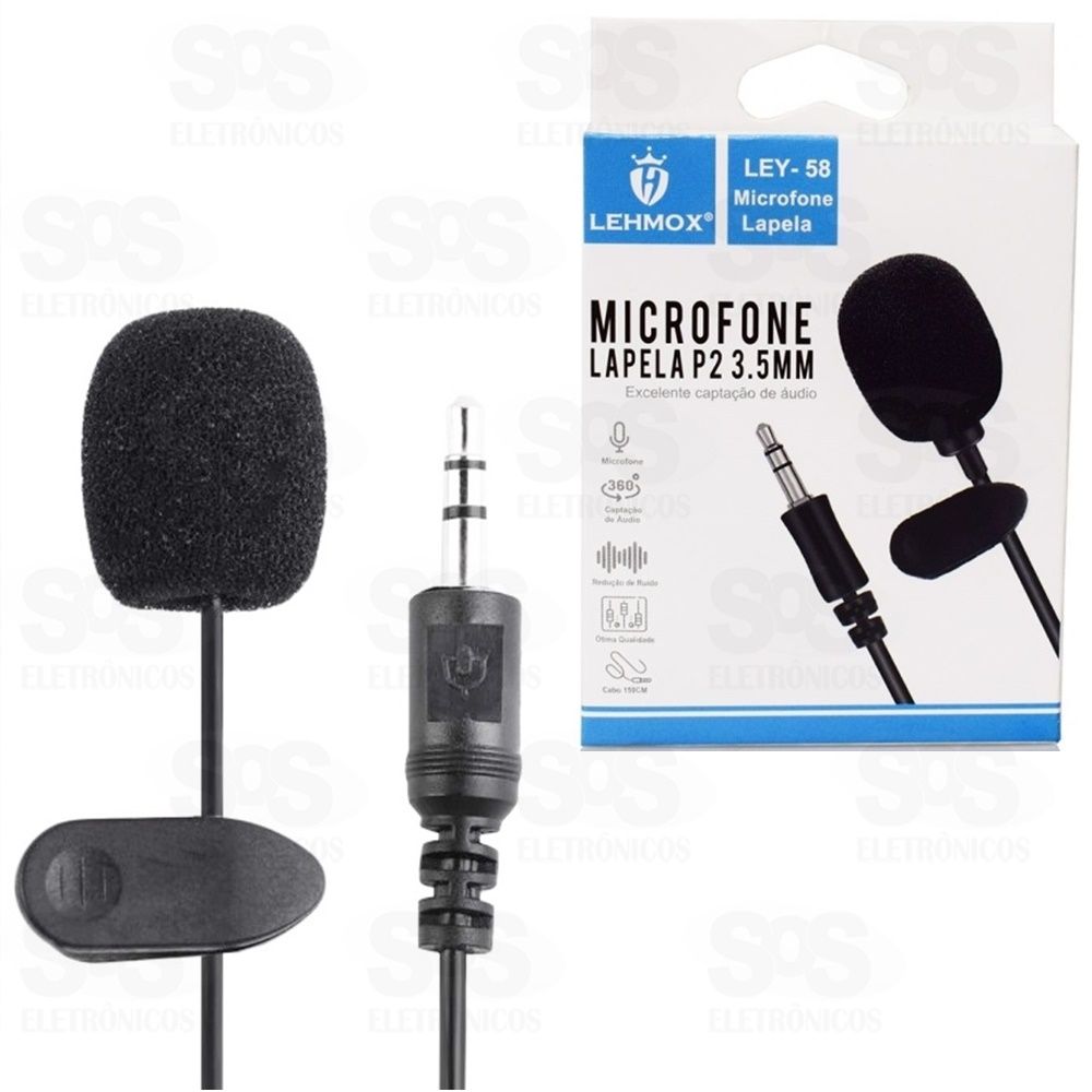 Microfone de Lapela Entrada P2 3.5mm Lehmox- LEY-58