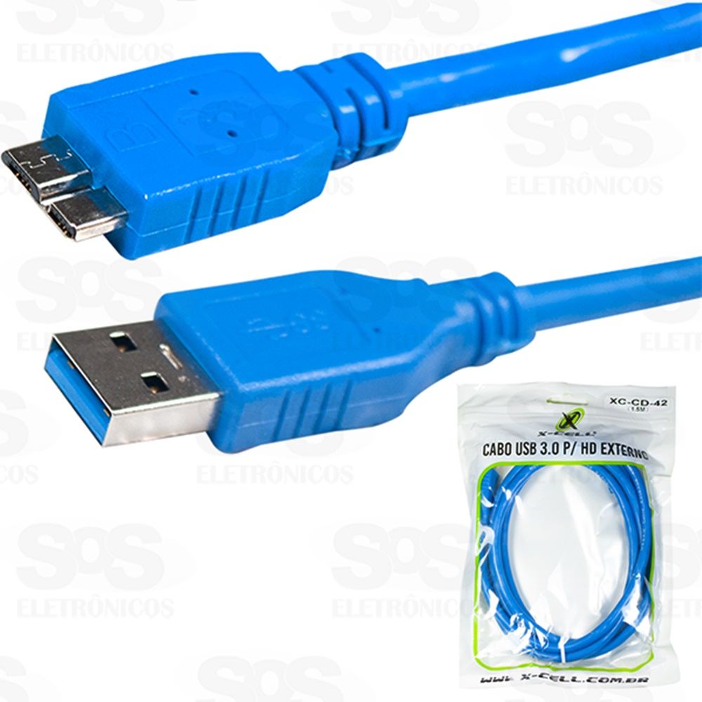 Cabo USB 3.0 Para HD Externo 1,5 Metros X-cell xc-cd-42