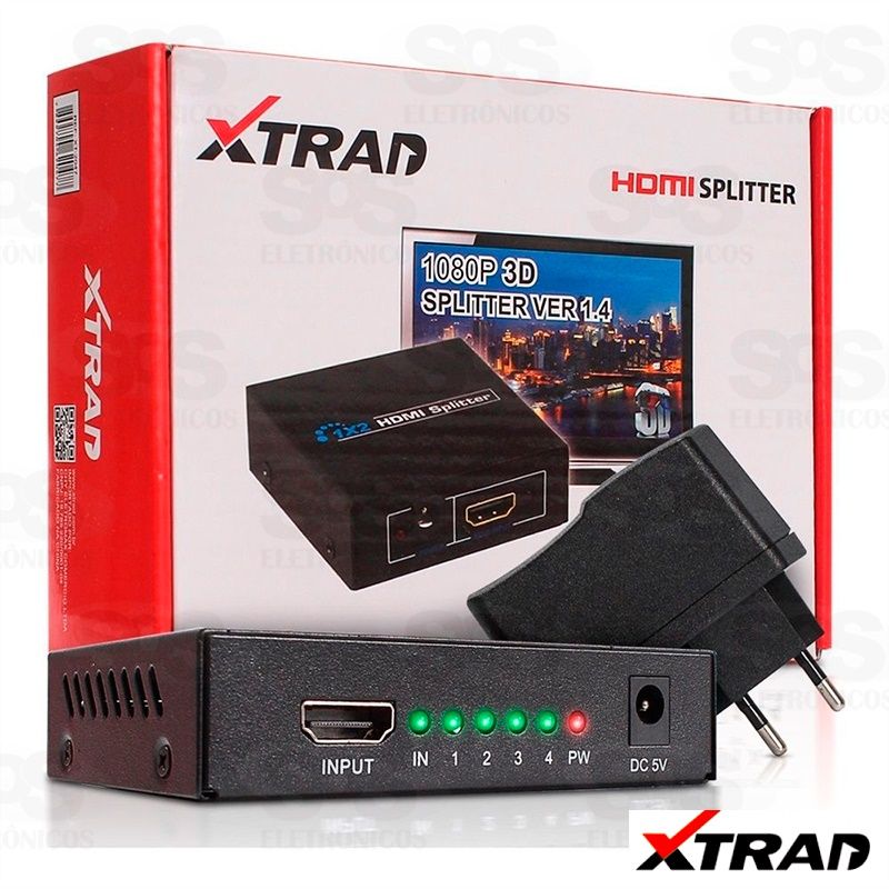 Splitter HDMI 1x4 1 Entrada e 4 Saídas v1.4 3D Xtrad xt-2047
