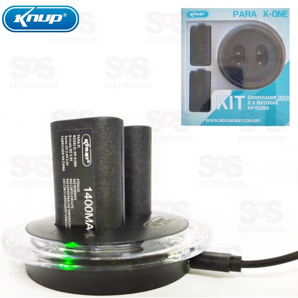Kit Carregador e 2 Baterias Para Controle Xbox One Knup KP-5128A