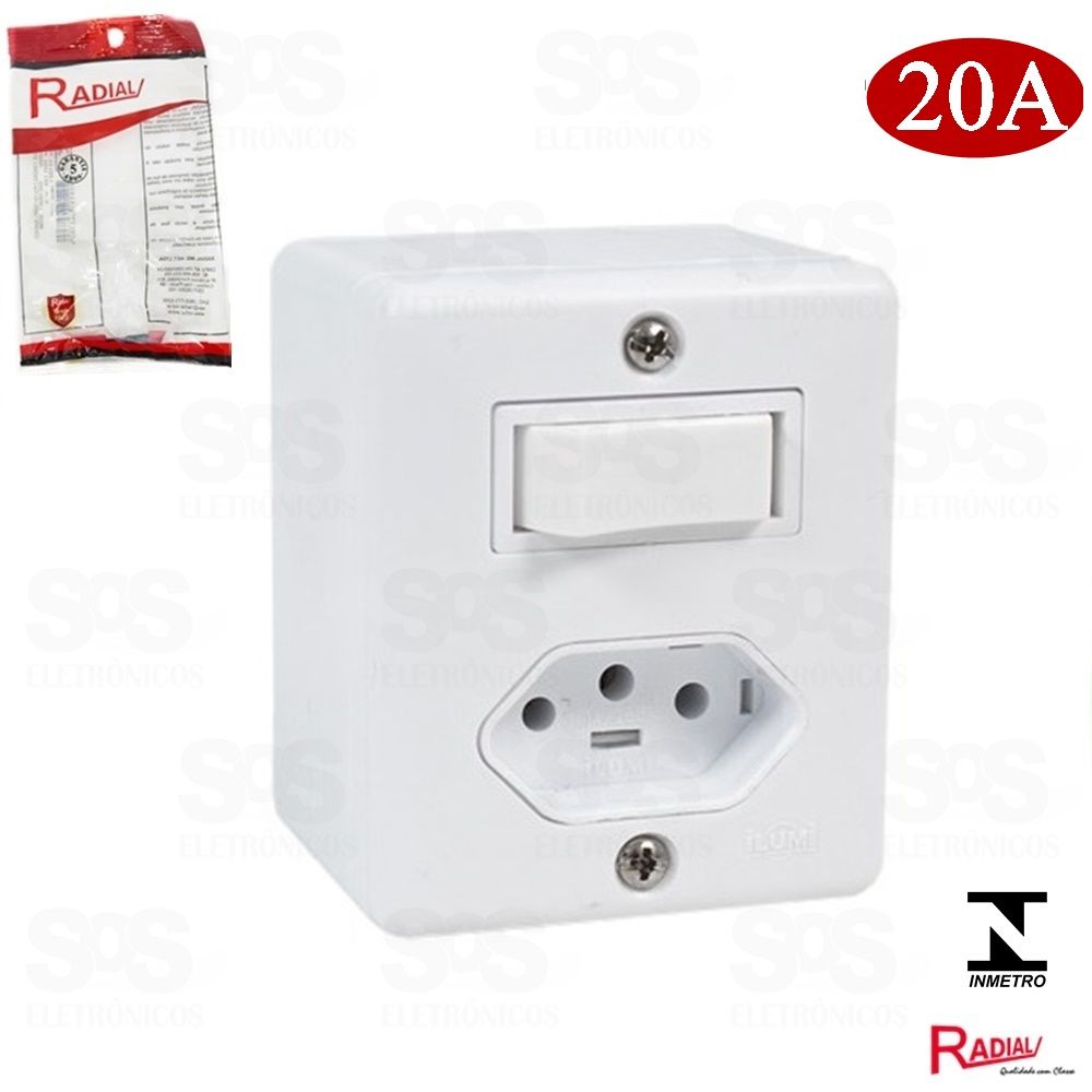 Interruptor 1 tecla Simples com Tomada 20A Branca Linha R Radial 1902216