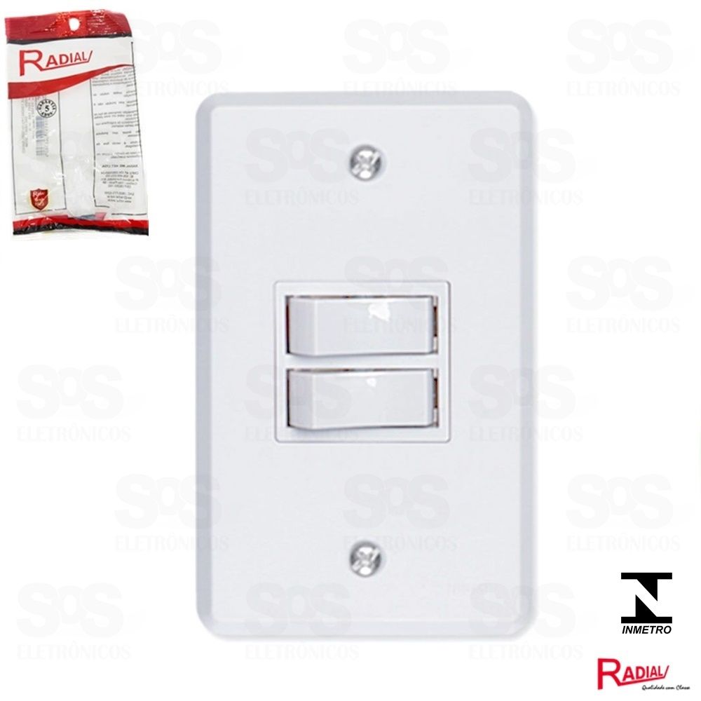 Interruptor 2 tecla Paralela Com Placa 4x2 Gelo Radial 1807006