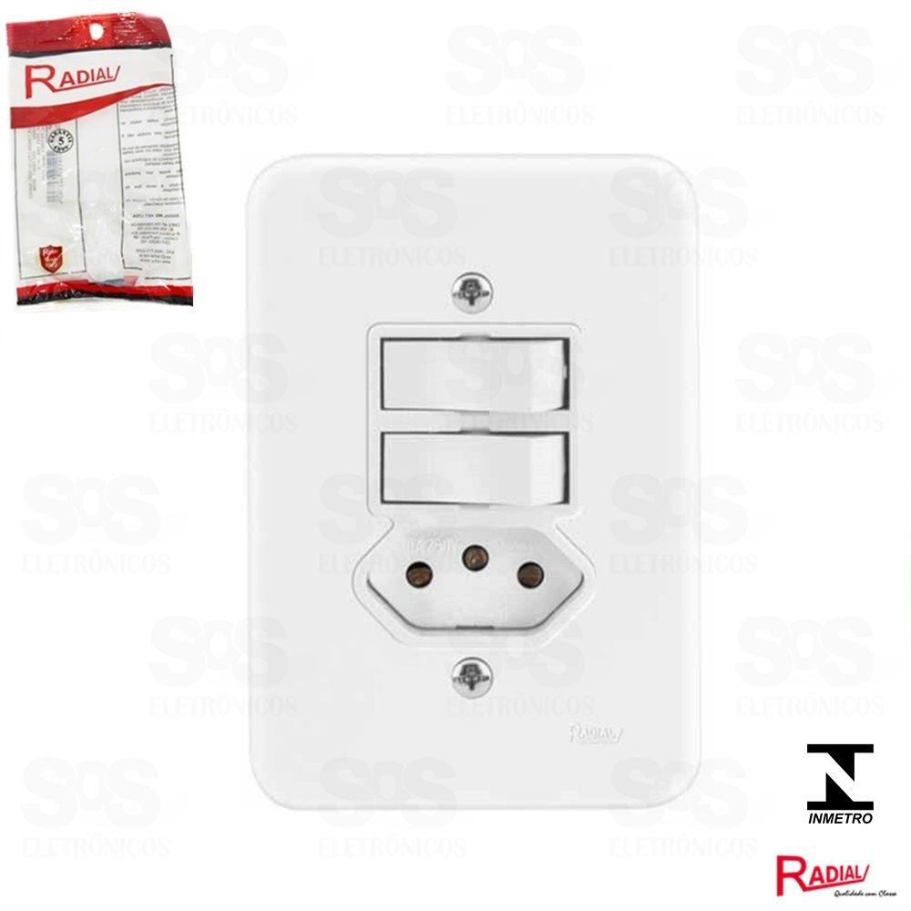 Interruptor 2 tecla Simples Com Tomada Placa 4x2 Gelo Radial 1807122