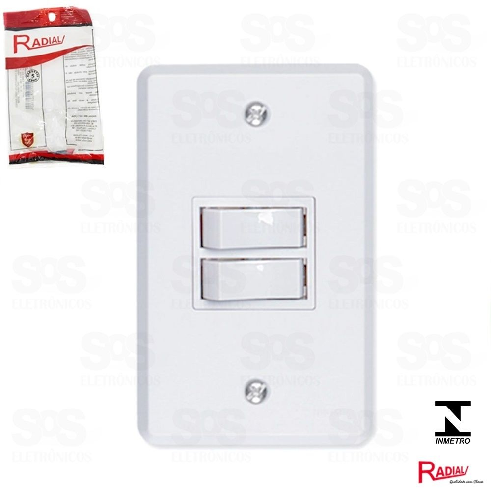 Interruptor 2 tecla Simples Com Placa 4x2 Gelo Radial 1807003