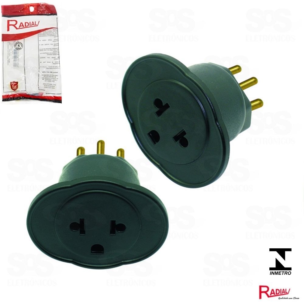 Adaptador Elétrico 2P+Terra 10A Preto Radial 1501123