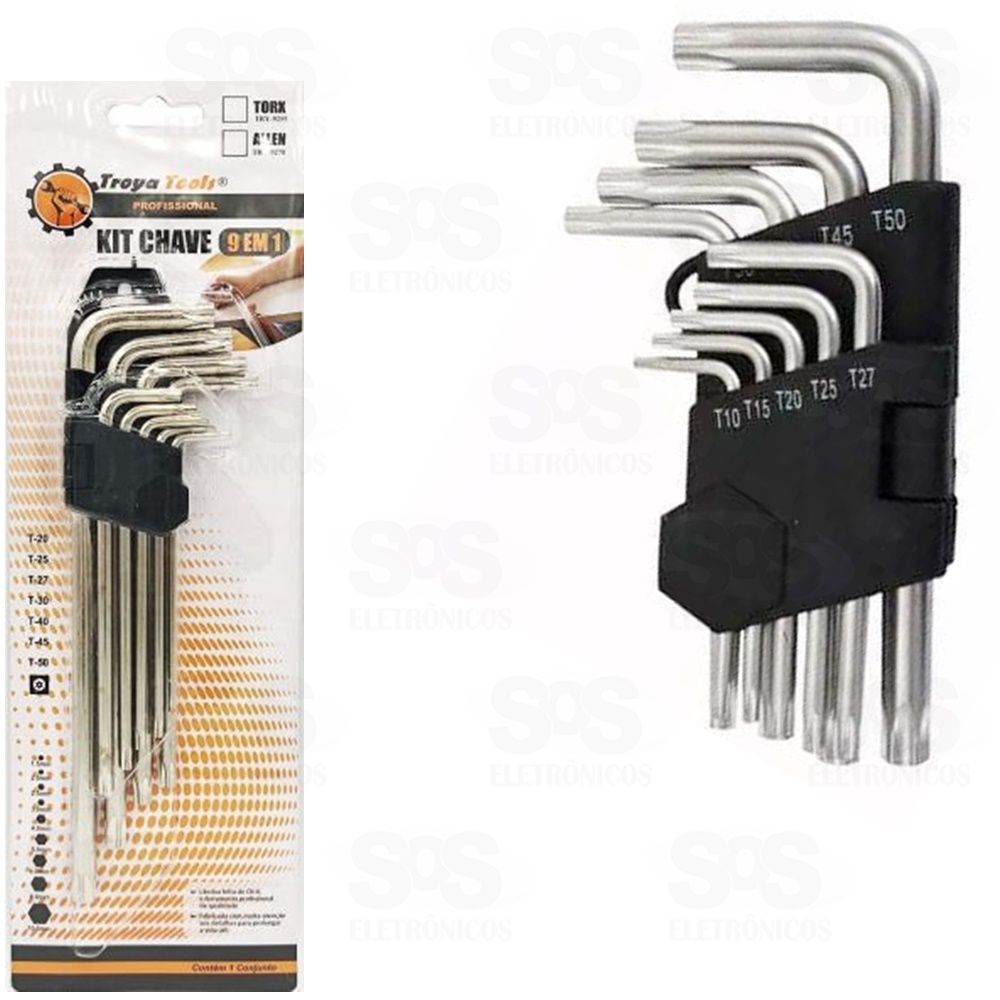 Kit Chave Torx Longa T10 a T50 Com 9 Peças Troya Tools 9270