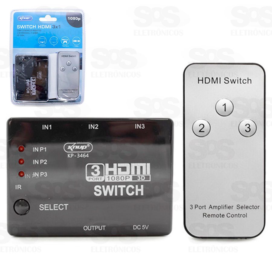 Hub Switch HDMI 3x1 Knup kp-3464