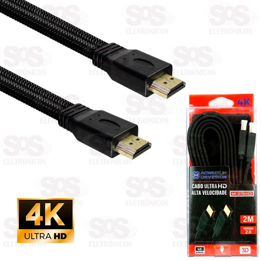 Cabo HDMI 2.0 Suporta 3D/4K 2 Metros Lehmox ley-08