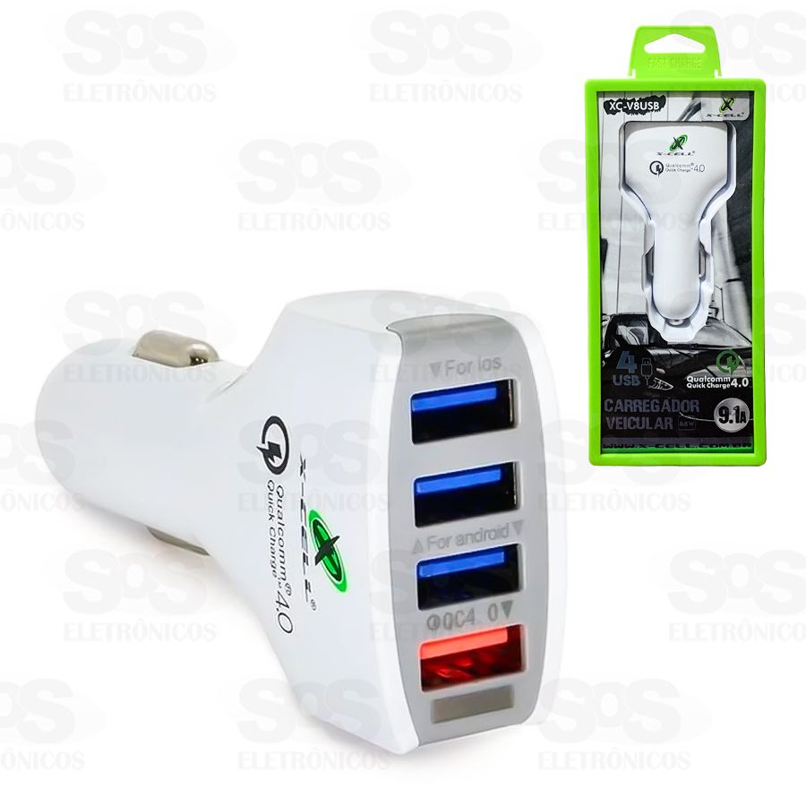 Carregador Veicular 9.1A 48W Com 4 USB X-Cell XC-V8USB