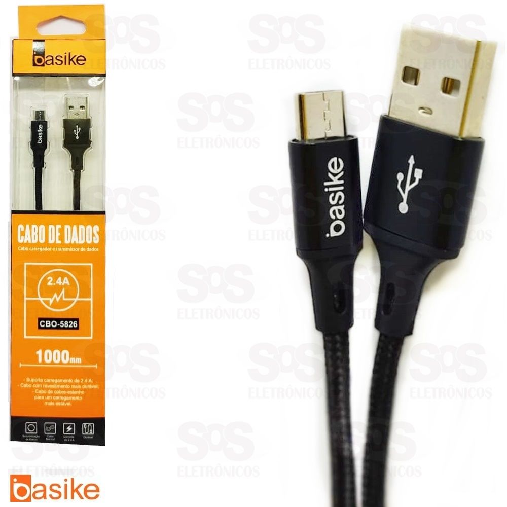 Cabo Micro USB De Dados 1Metro 2.4A Basike CBO-5826