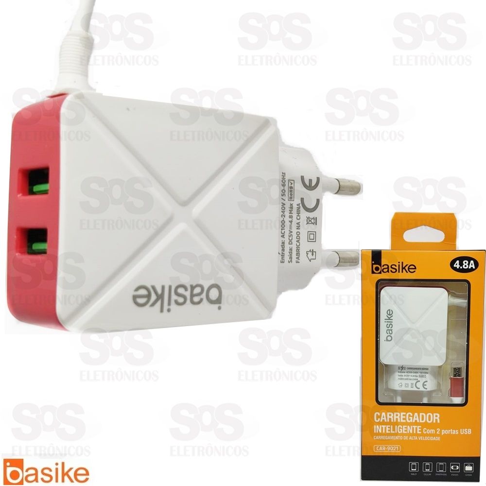 Carregador Micro USB V8 4.8A 2 USB Basike car-9021