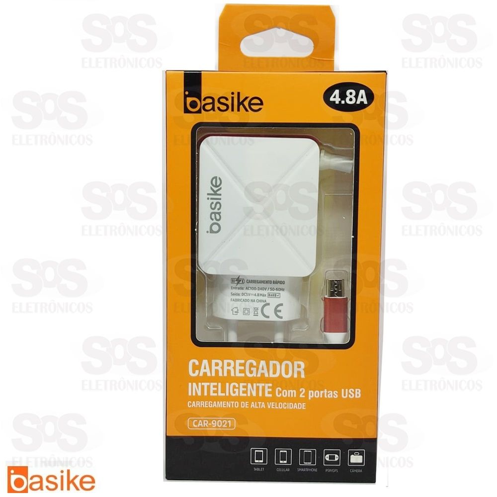 Carregador Micro USB V8 4.8A 2 USB Basike car-9021