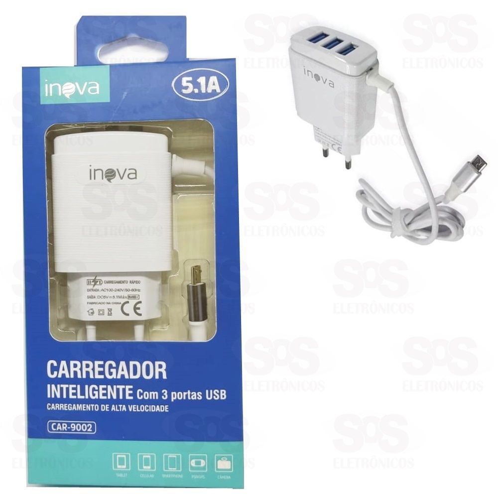 Carregador Micro USB V8 5.1A 3USB Inova car-9002