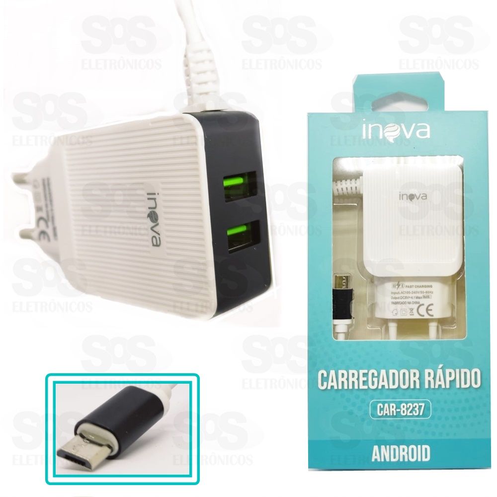 Carregador Micro USB V8 4.1A 2 USB Inova car-8237