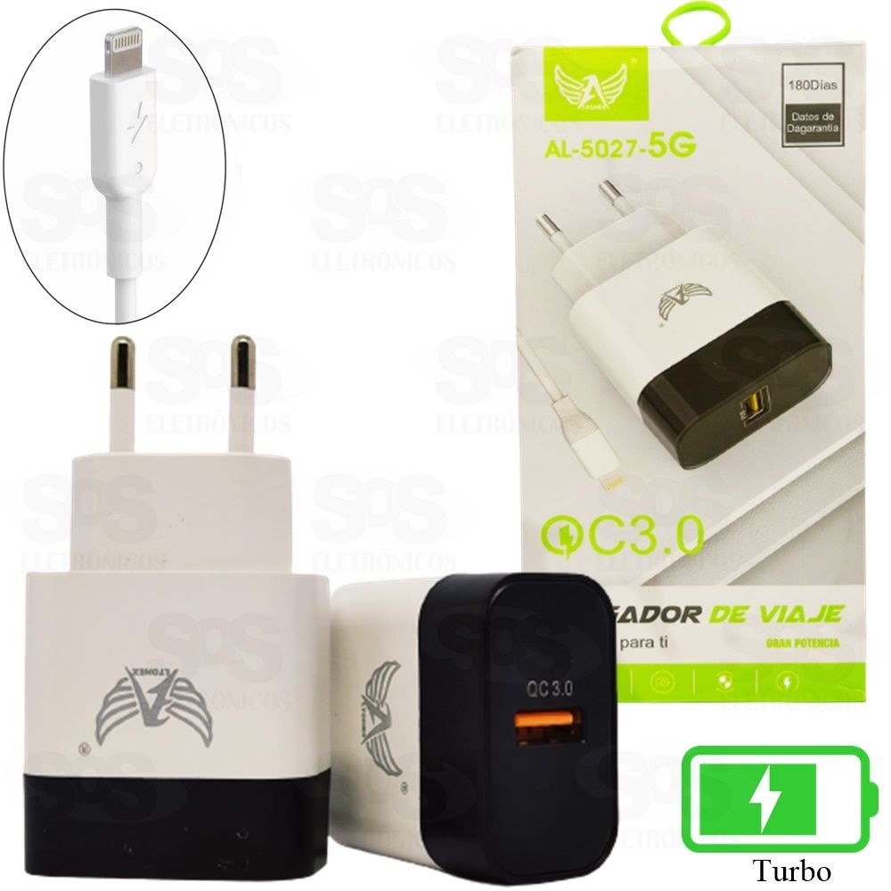 Carregador Turbo Fast Charger 3.0 Com Cabo Iphone Altomex AL-5027-5g