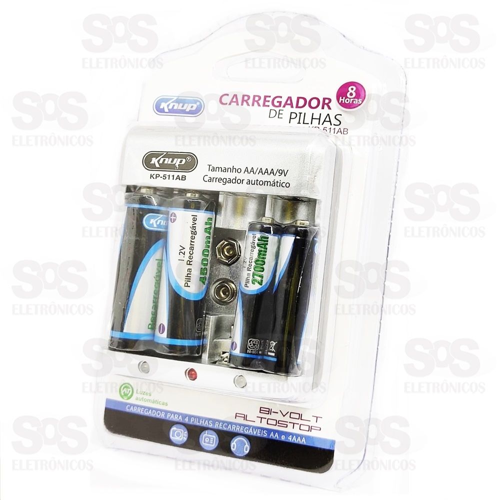 Carregador Com 2 Pilhas AAA E 2 Pilhas AA Recarregáveis Knup kp-511ab