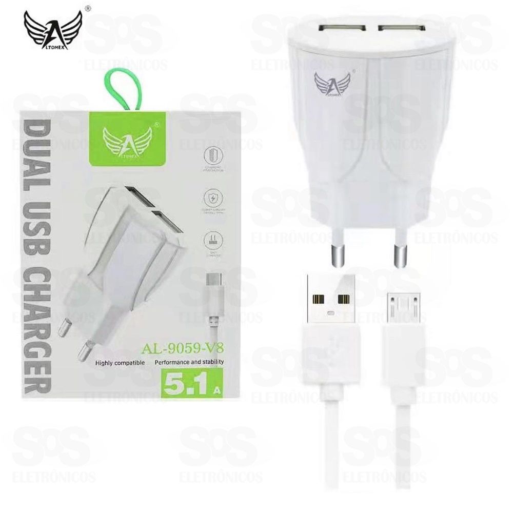 Carregador Micro USB V8 2 USB 5.1A Altomex al-9059-v8