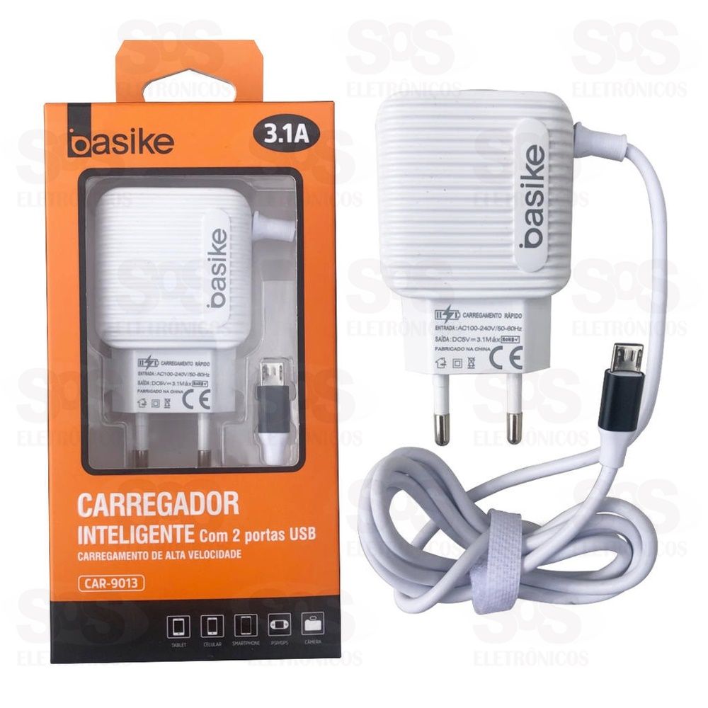Carregador Micro USB V8 3.1A 2 USB Basike car-9013