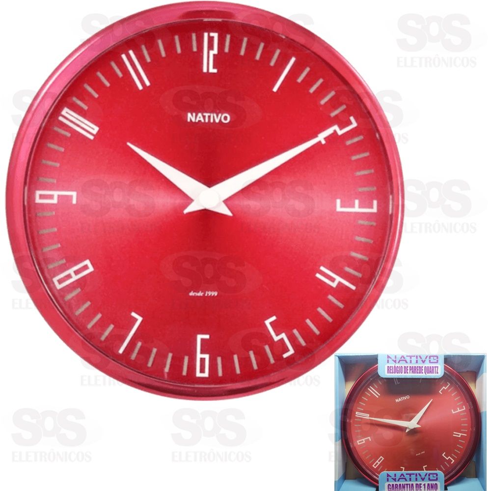Relógio De Parede Redondo Metalizado Jubilee Vermelho Nativo 80416-5