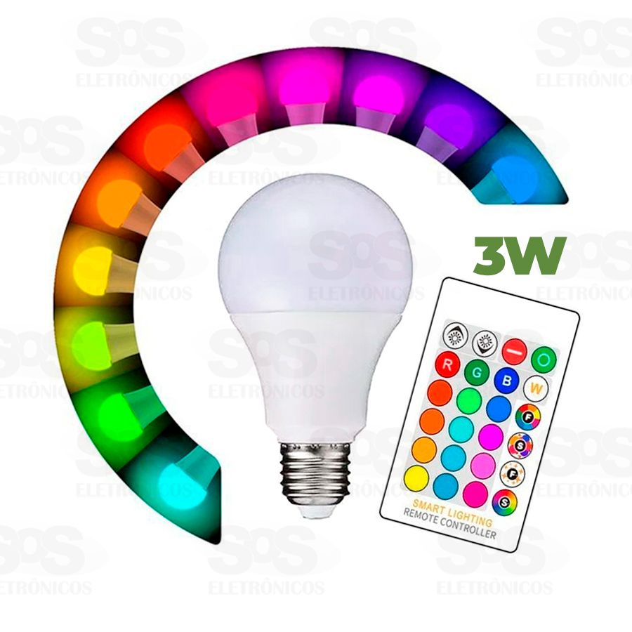 Lâmpada LED Branco + RGB 3W com Controle Remoto JF-1312