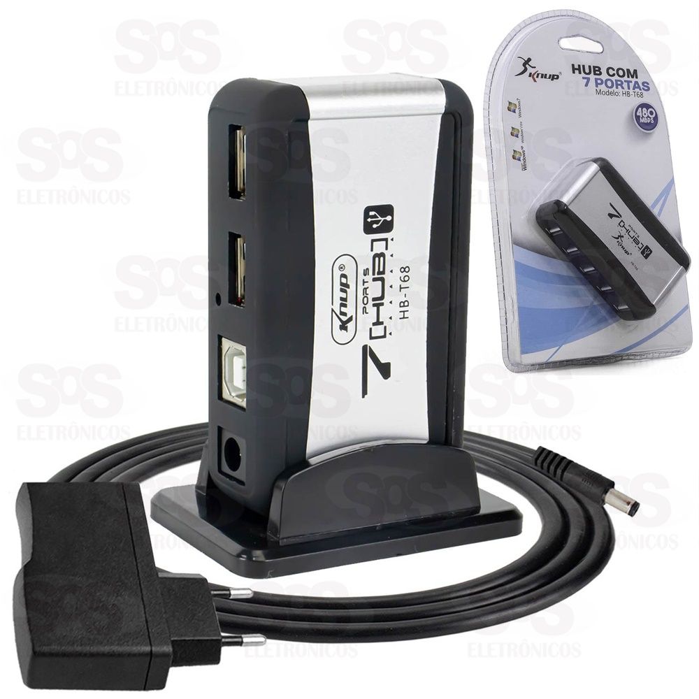 Hub USB 2.0 7 Portas Com Fonte Knup HB-T68