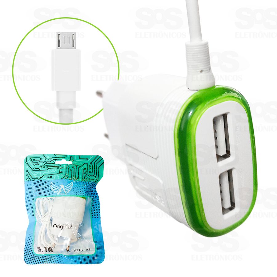 Carregador Micro USB V8 5.1A 2 USB Altomex AL-9016-V8