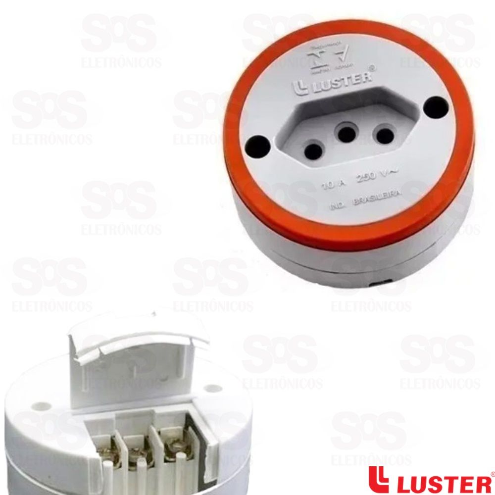 Tomada De Sobrepor 10A/250V Redonda 2P+T Cinza E Laranja Luster 1080