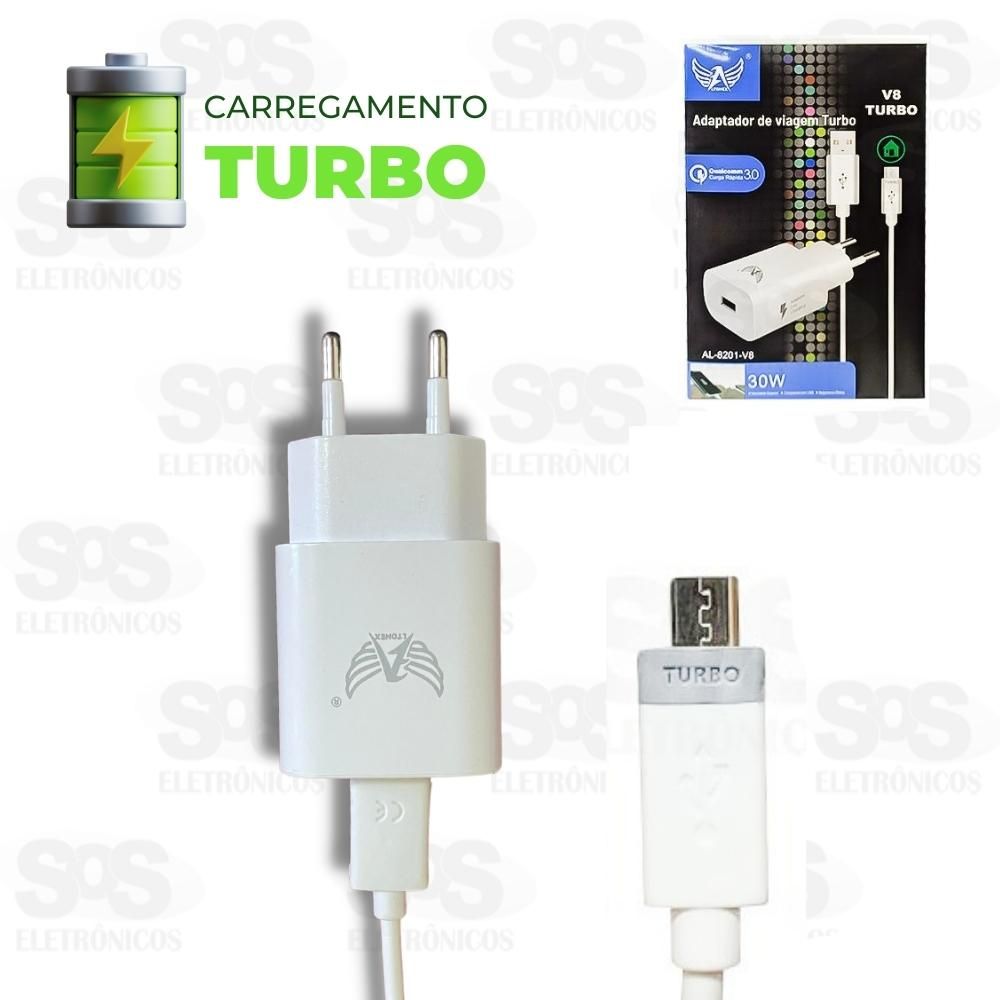 Carregador Extra Rpido 30W Acompanha Cabo Micro USB V8 Turbo Altomex AL-8201-V8