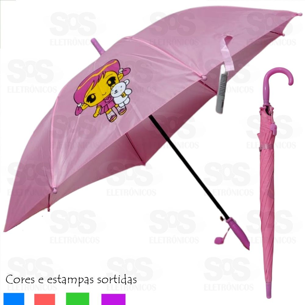 Guarda Chuva Infantil Poliester Cores E Estampas Variadas Com Apito HX-5529