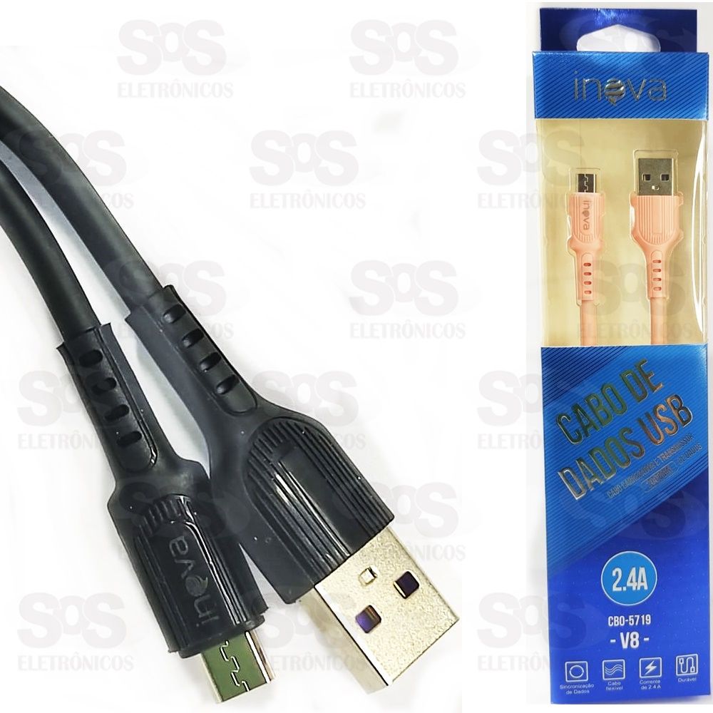 Cabo Micro USB V8 2 Metros 2.4A Emborrachado  Inova CBO-5719