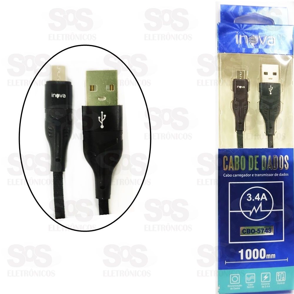 Cabo micro usb de dados v8 1 metro 3 1a inova cbo 5673