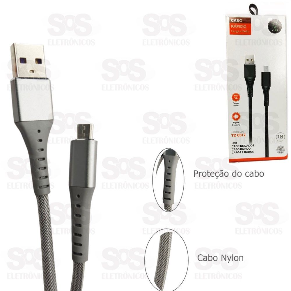 Cabo Reforçado 3A Micro USB V8 1 Metro Tizi tz c012