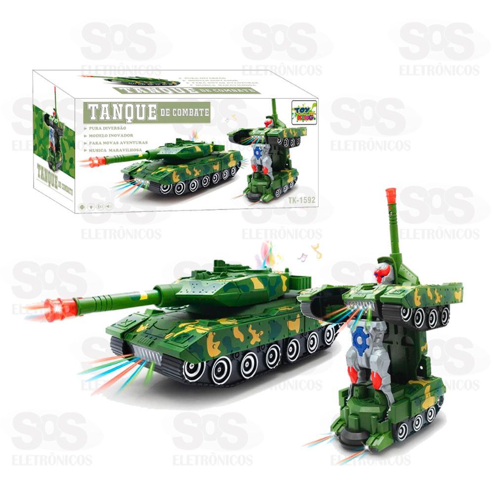 Tanque De Combate Vira Robô Com Música E Luzes Toy King 1592