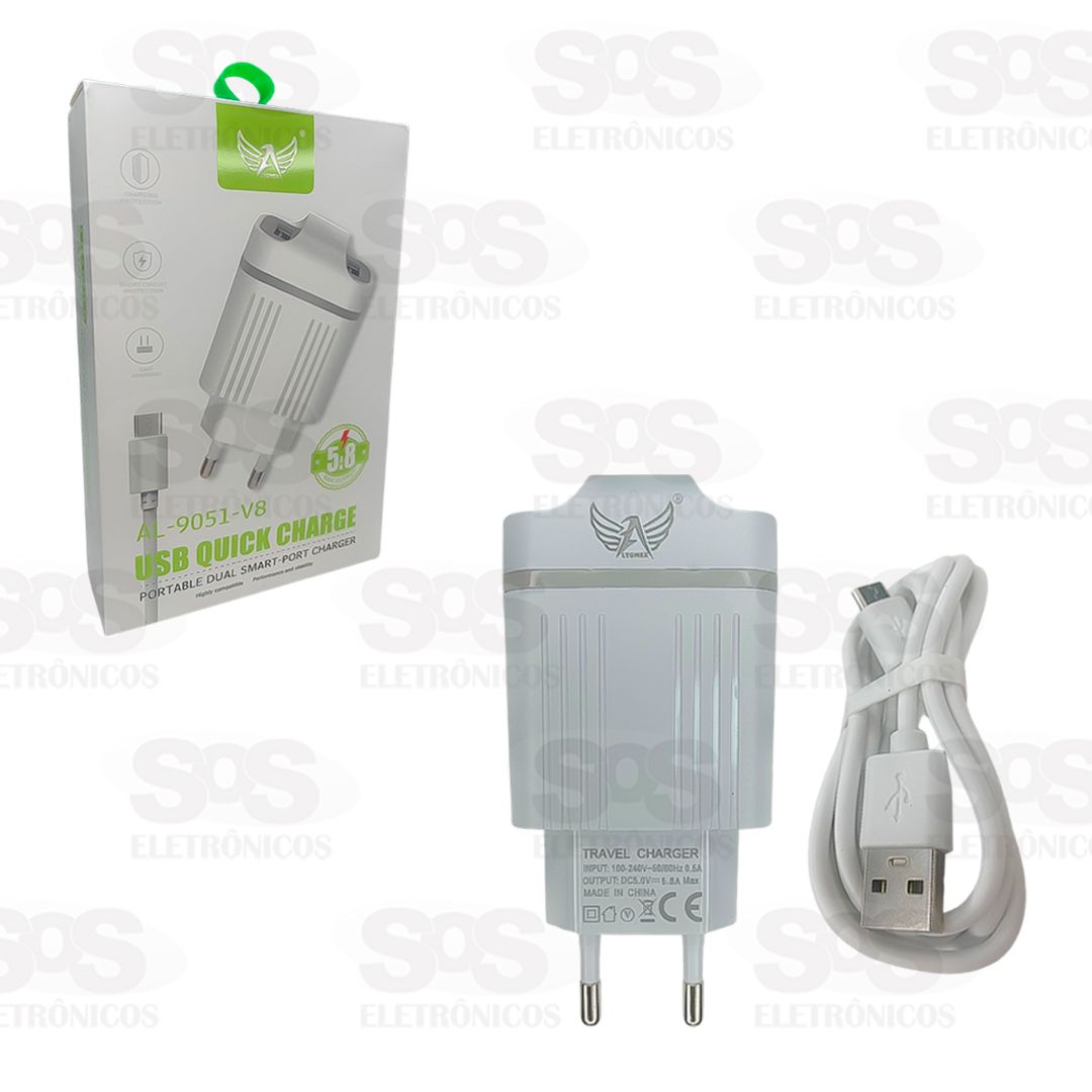 Carregador 2 Portas USB 5.8A Acompanha Micro Usb Altomex AL-9051-V8