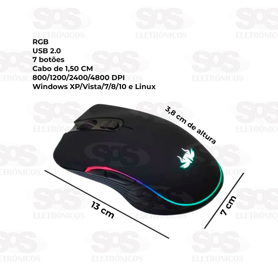 Mouse Gamer Com Fio 7 Botões 4800 DPI Knup KP-MU008