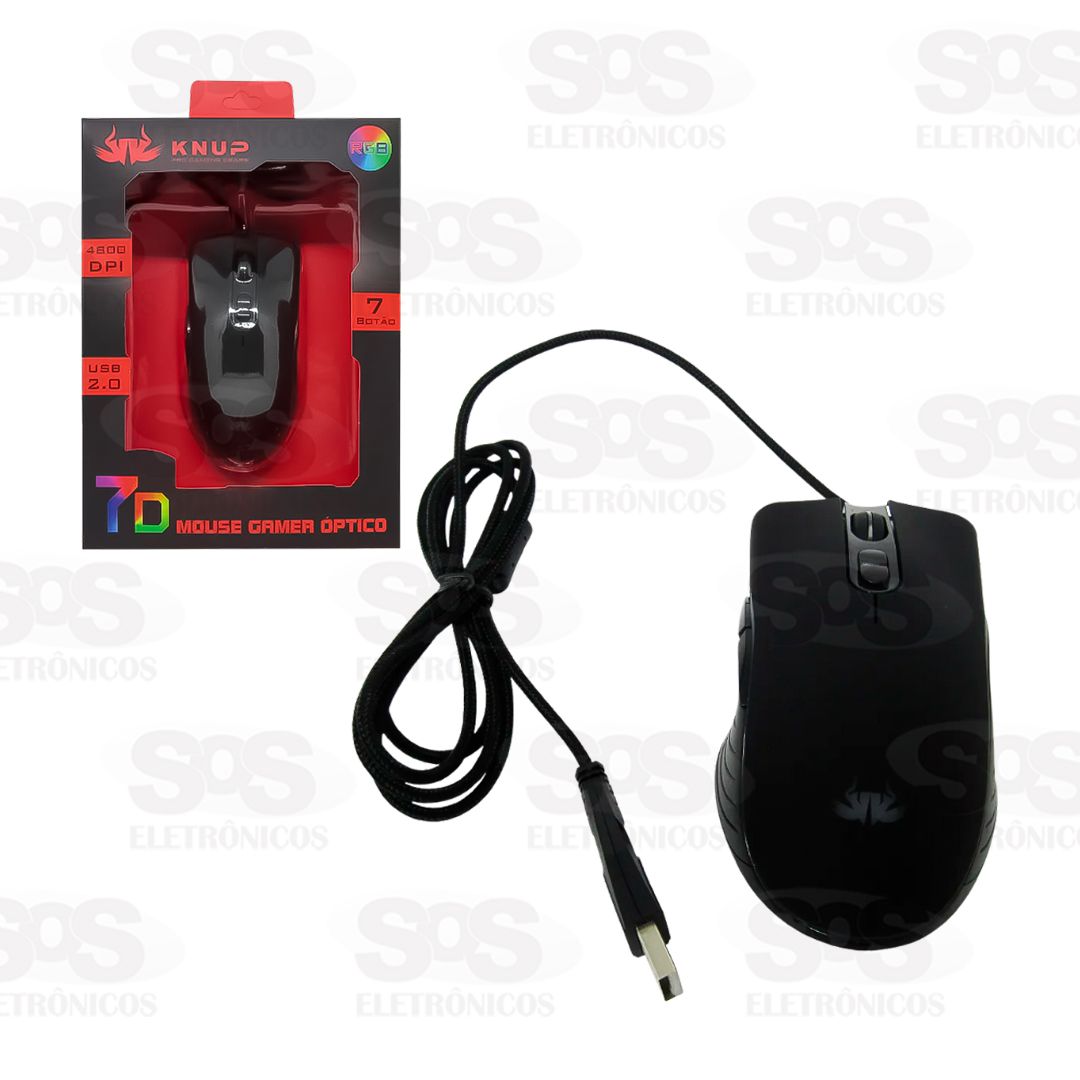 Mouse Gamer Com Fio 7 Botões 4800 DPI Knup KP-MU008