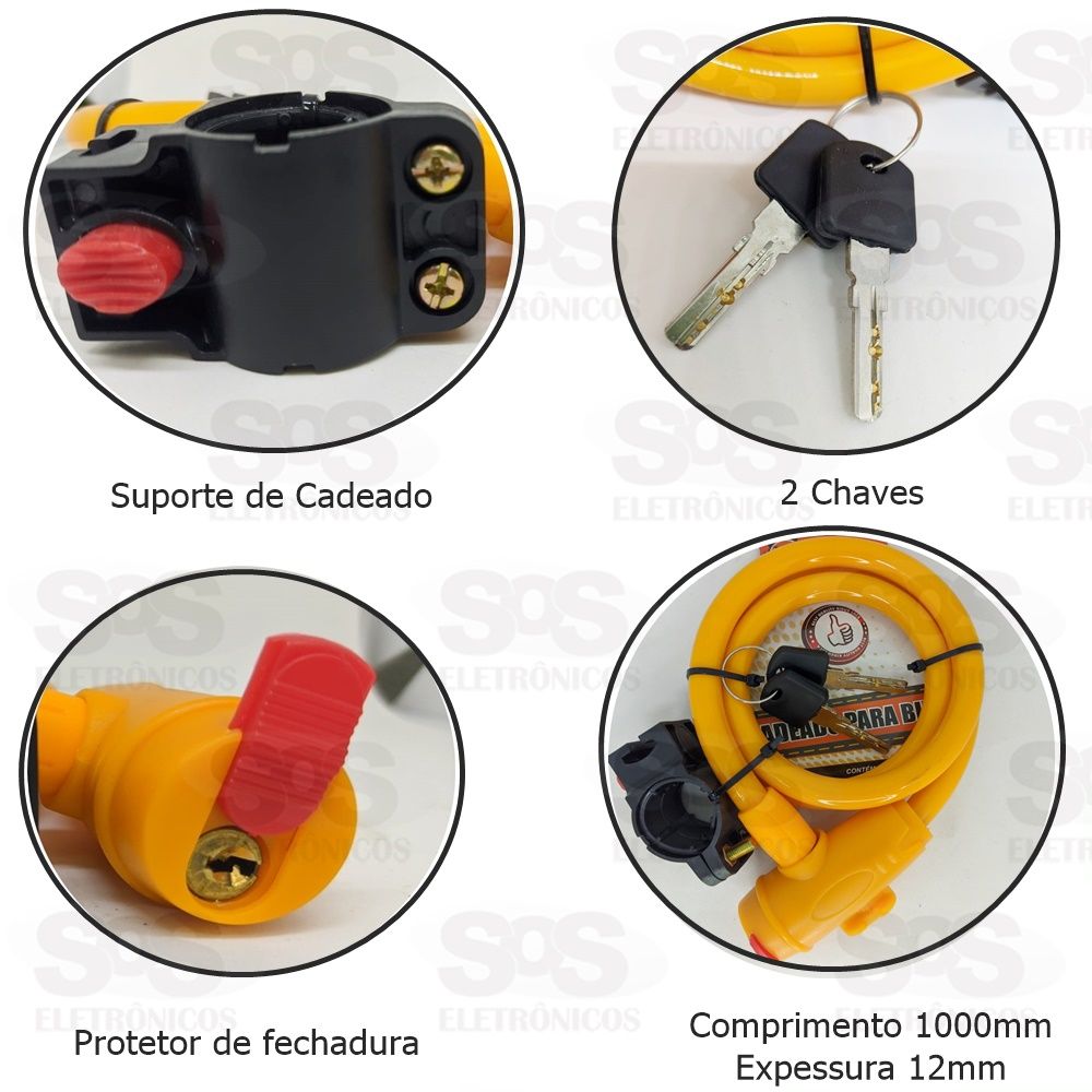 Cadeado Emborrachada Para Bicicleta Cores Variadas Troya Tools TRY-5855