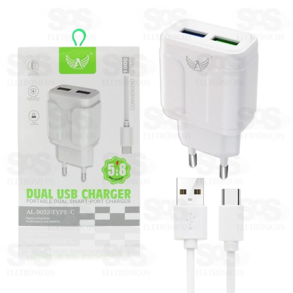 Carregador 2USB 5.8A Acompanha Cabo Type C Altomex AL-9052-5G