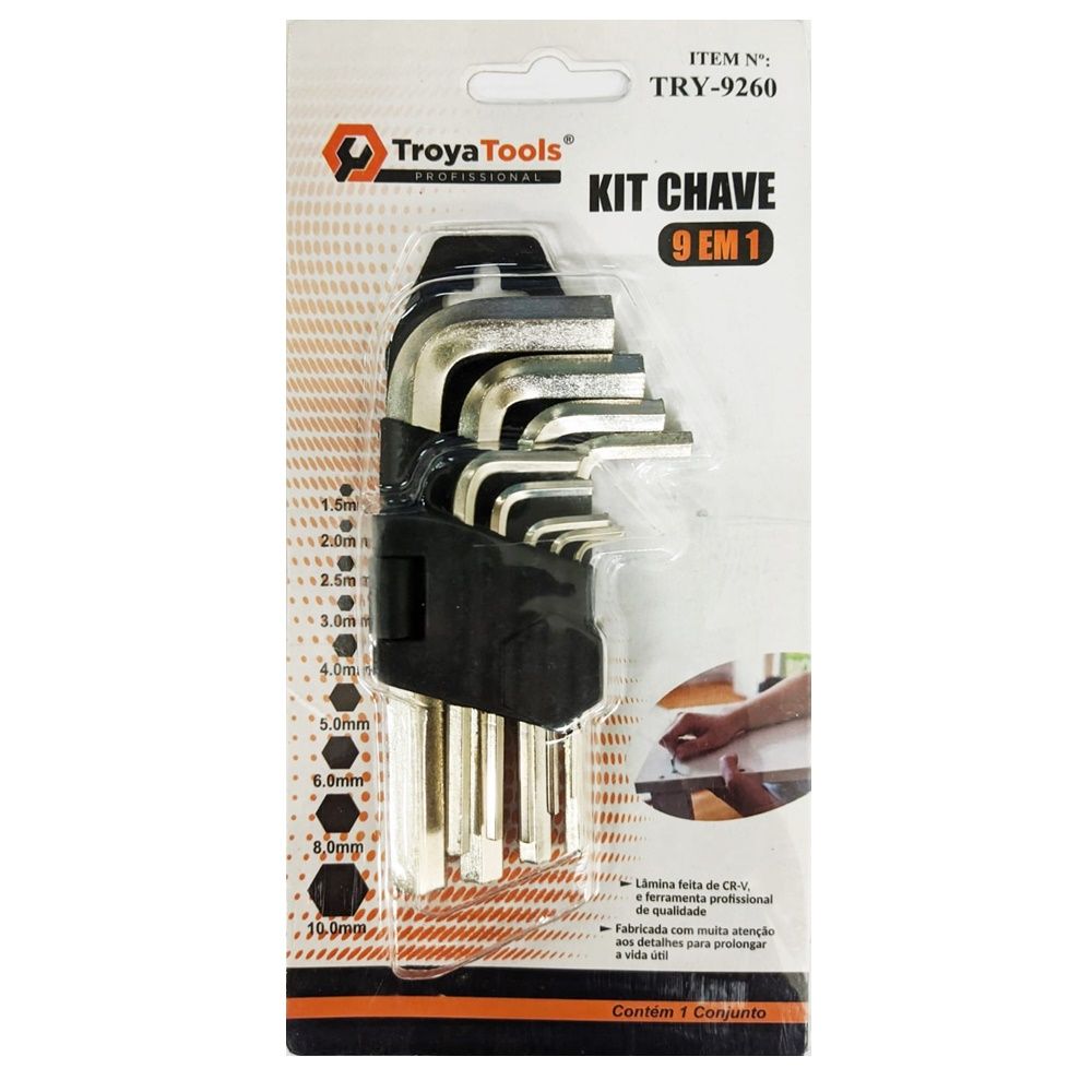 Kit Chave Allen  1,5 a 10mm Com 9 Peas Troya Tools 9260