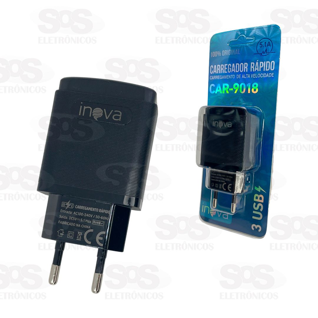 Carregador 5V 5.1A Com 3 USB Inova CAR-9018
